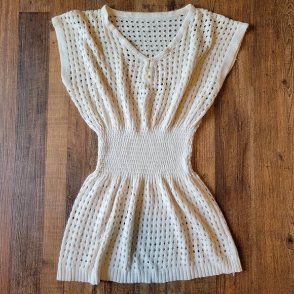 Cream Crochet Smocked Waist Swimsuit Cover-up - Picture 1 of 3